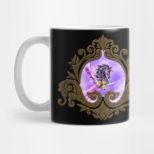 Elegant colorful wild horse with flowers on a moon Mug